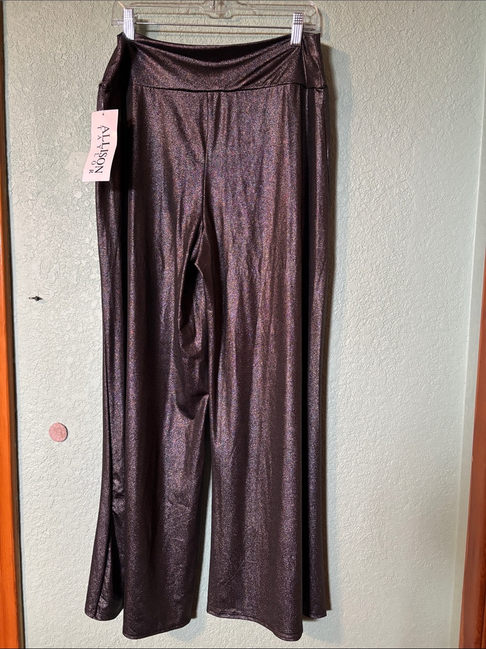 Allison Taylor Metallic Black Silver Wide Leg Pants Women’s Large NWT